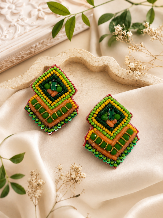 Handmade Multicolor Beaded Statement Earrings