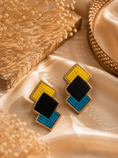 AmicaSlexia Geometric Beaded Statement Stud Earrings – Multicolor