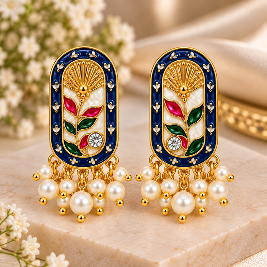 Amica Slexia Blue Multicolor Floral Statement Earrings for Women