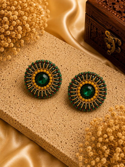Handmade Green Crystal Beaded Statement Earrings