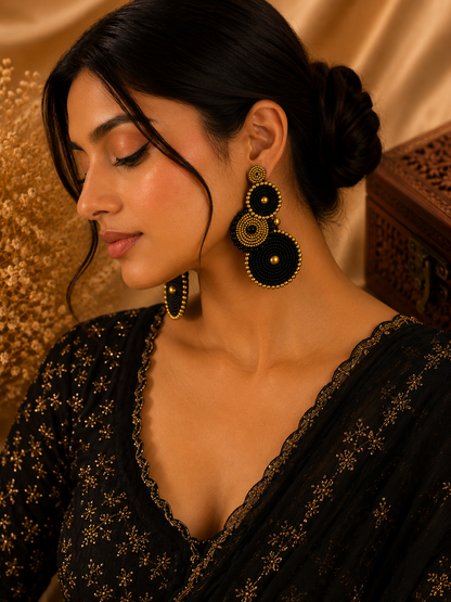 AmicaSlexia Noir Gold Beaded Statement Earrings