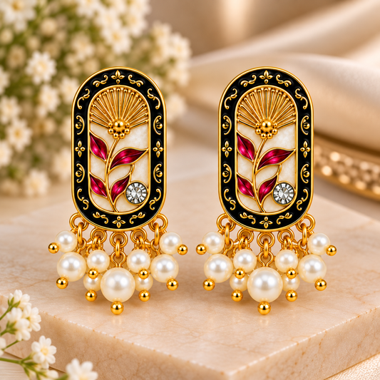 Amica Slexia Black & Red Floral Statement Earrings for Women