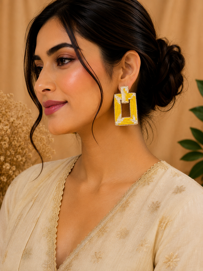 Amicaslexia Sunshine Beaded Geometric Statement Earrings