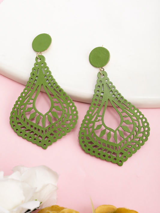 Green Cutwork Drop Earrings for Women