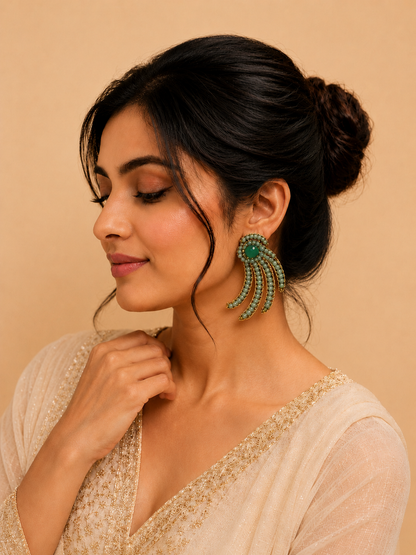 Amicaslexia Emerald Green Beaded Statement Earrings