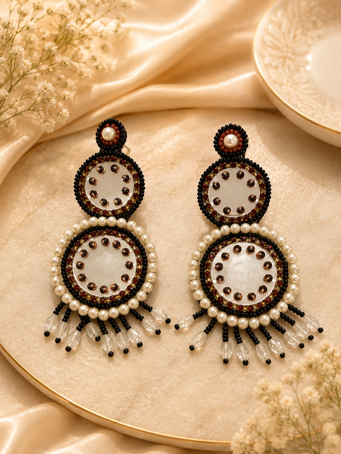 Amica Slexia Pearl Mirror Statement Earrings