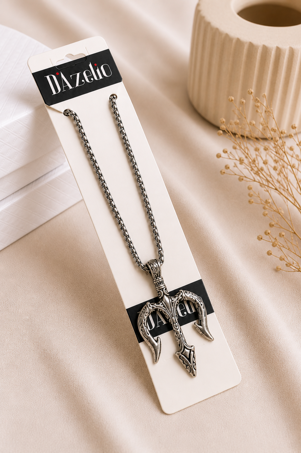 Dazelio Silver Trident Pendant Necklace for Men