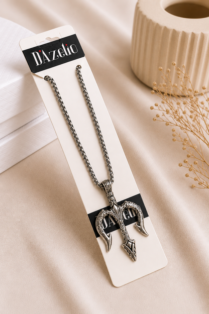 Dazelio Silver Trident Pendant Necklace for Men
