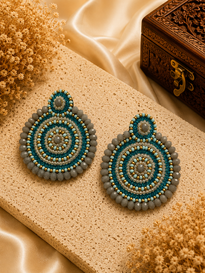 Amicaslexia Handmade Blue & Grey Beaded Statement Earrings