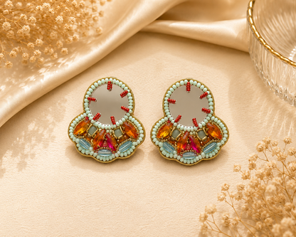 Amica Slexia Celestial Mirror Beaded Statement Earrings