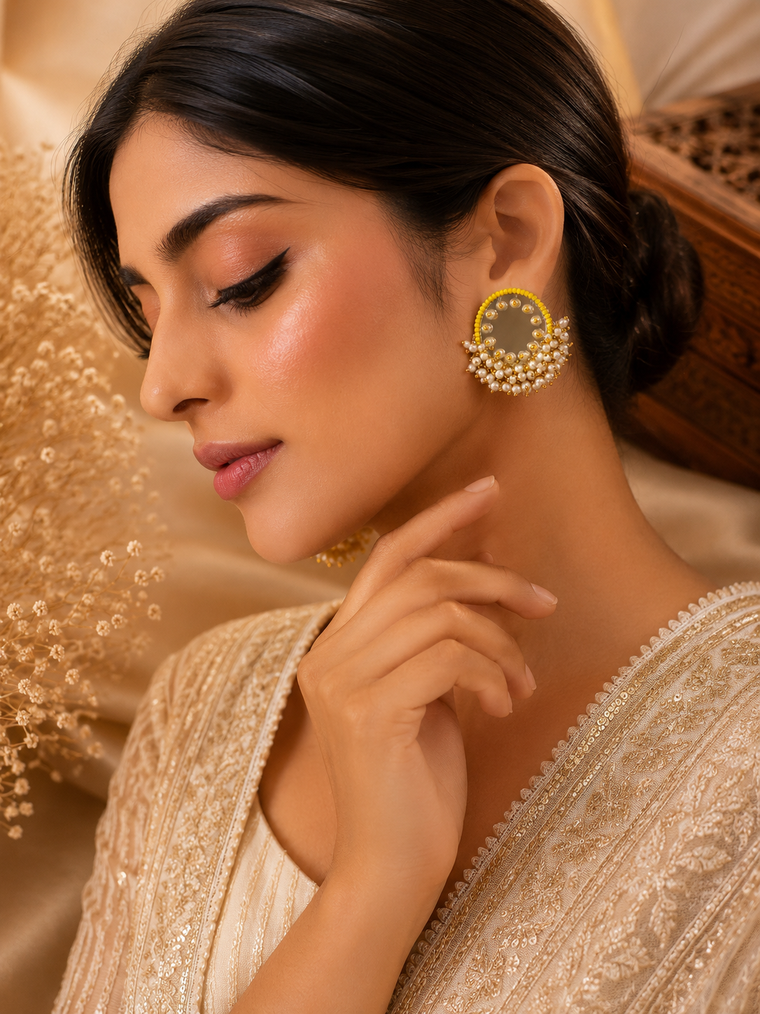 Amicaslexia Handmade Pearl Mirror Statement Earrings