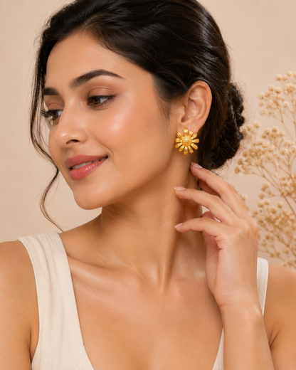 Dazelio Gold-Tone Sunflower Stud Earrings