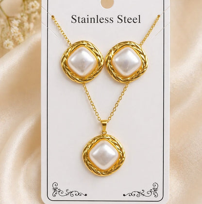 Dazelio Gold-Tone Pearl Stainless Steel Jewellery Set for Women