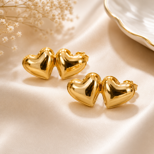Dazelio Gold-Tone Double Heart Stud Earrings for Women