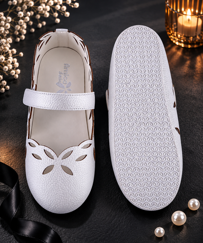 AmicaSlexia Girls White Cutwork Ballerina Flats