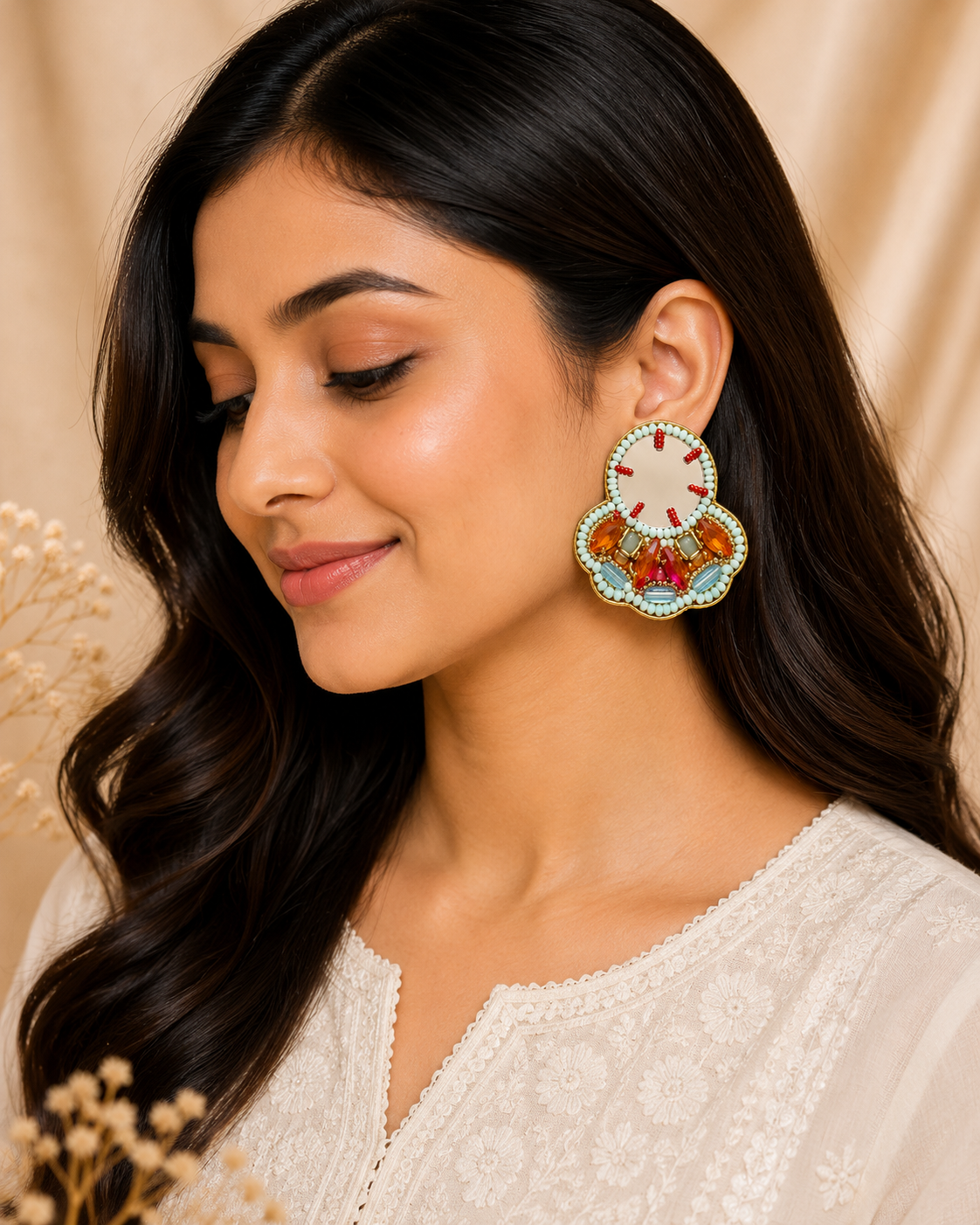 Amica Slexia Celestial Mirror Beaded Statement Earrings
