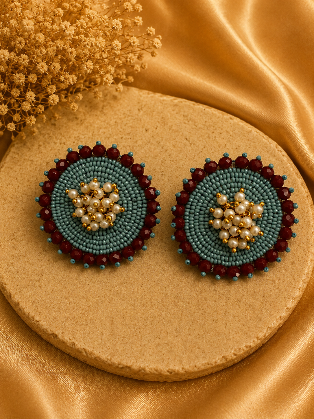 Amicaslexia Pearl Bloom Handcrafted Beaded Stud Earrings