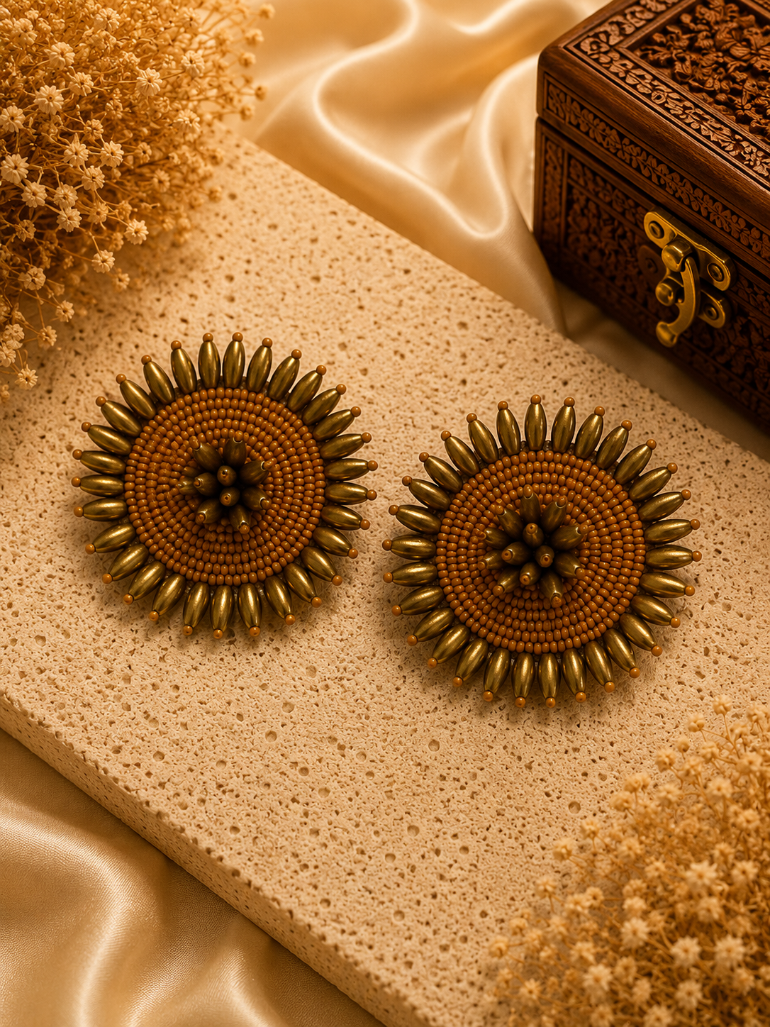 Amicaslexia Handmade Golden Sunburst Statement Earrings