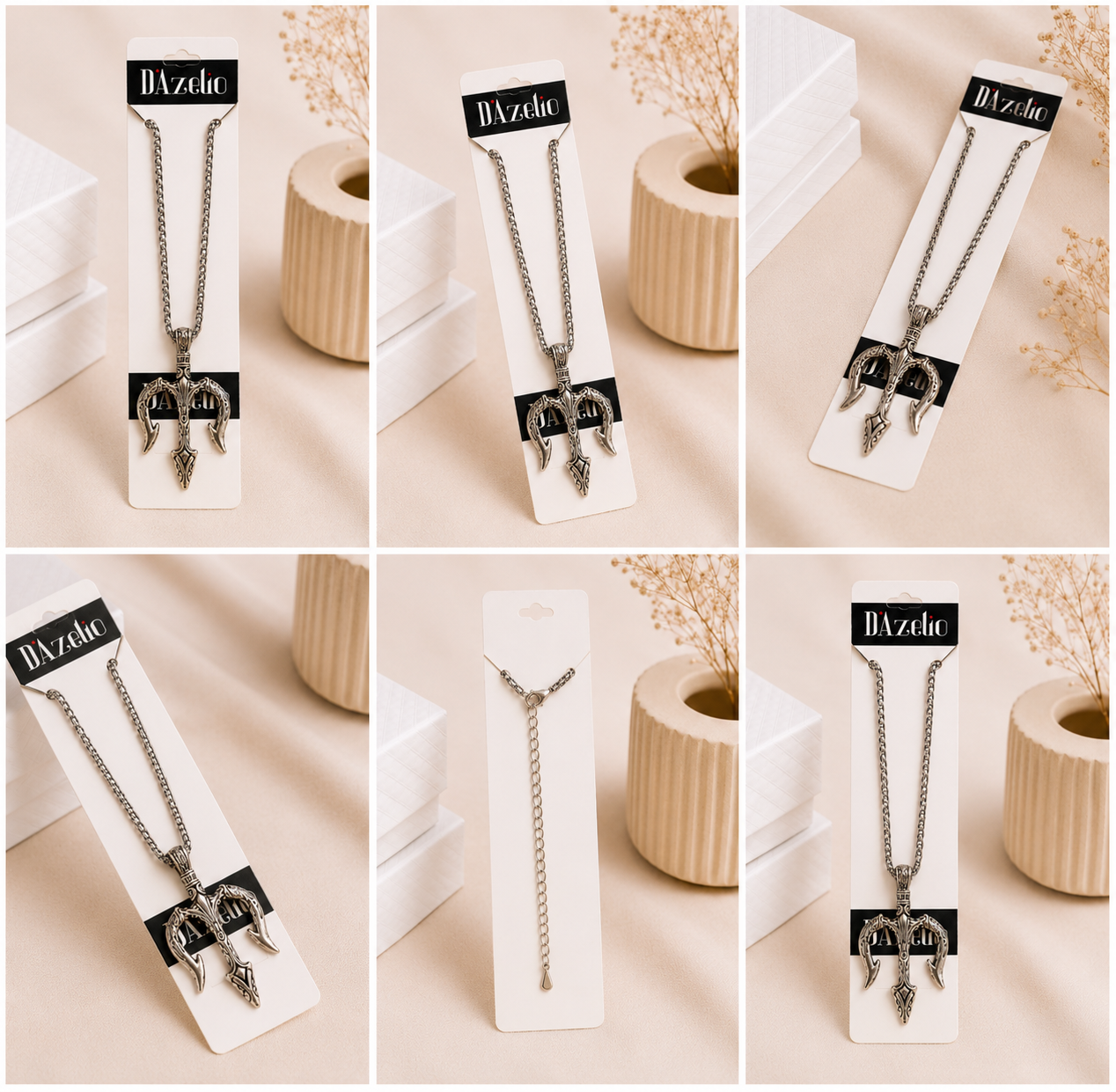 Dazelio Silver Trident Pendant Necklace for Men