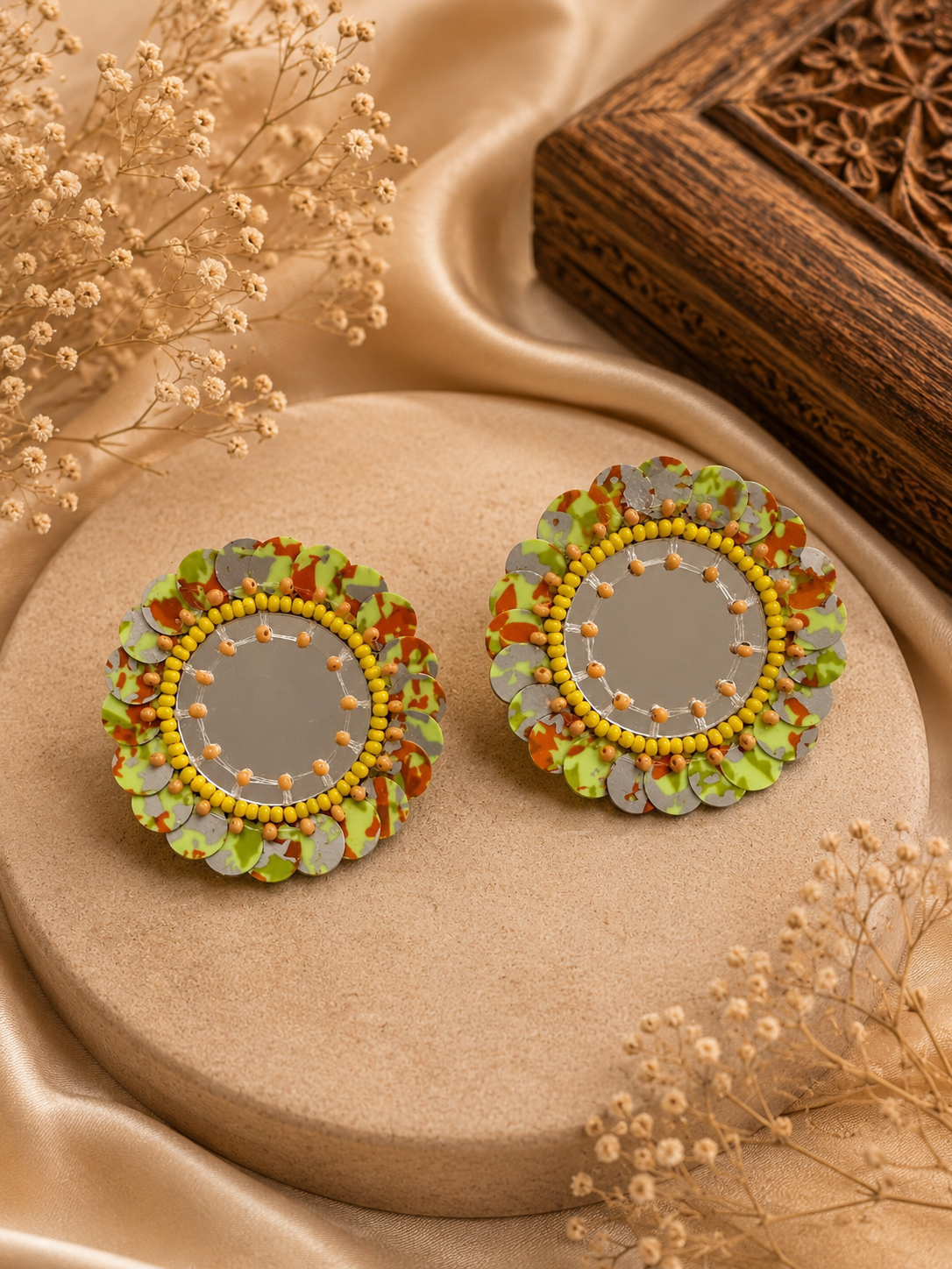 Amicaslexia Handmade Floral Mirror Statement Earrings