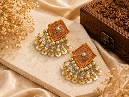 Blush Pearl Cascade Handcrafted Statement Earrings