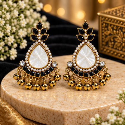 Black & White Pearl Statement Chandbali Earrings for Women