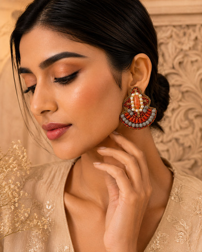 Handmade Ethnic Beaded Pearl Statement Earrings
