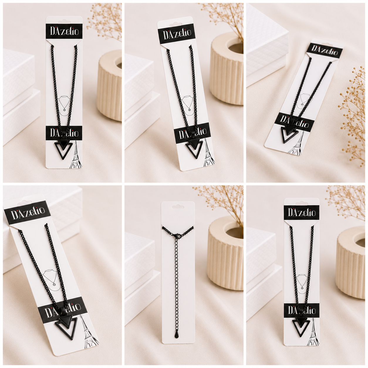 Dazelio Black Geometric Triangle Pendant Necklace for Men