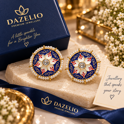 Amica Slexia Royal Blue & Gold Kundan-Style Pearl Earrings