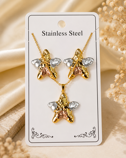 Women's Premium Starfish Pendant Necklace & Stud Earrings Set