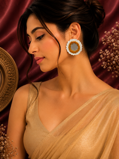 Amica Slexia Daisy Bloom Mirror & Sequin Statement Earrings