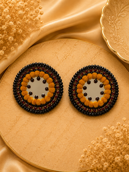 Black & Mustard Boho Ethnic Earrings for Women