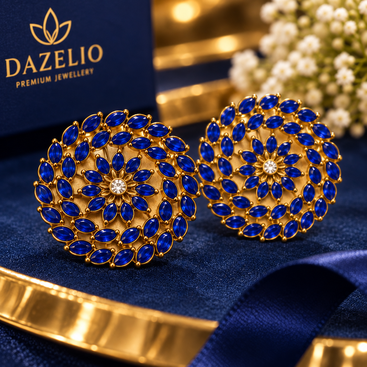 Amica Slexia Royal Blue & Gold Statement Earrings