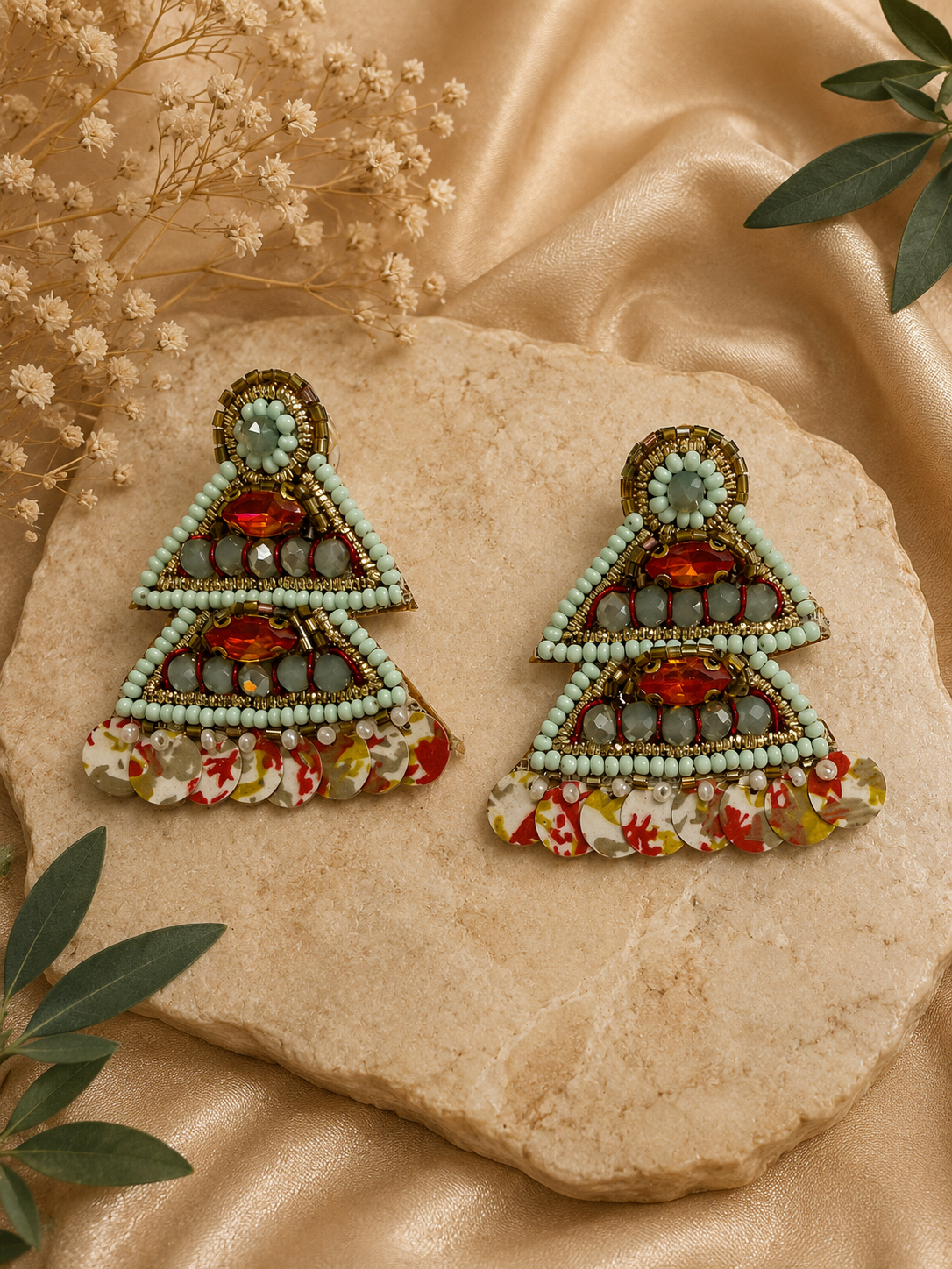 Amicaslexia Boho Triangle Beaded Statement Earrings