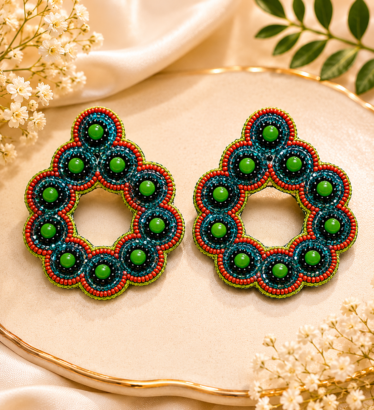 Amica Slexia Multicolor Floral Beaded Statement Earrings