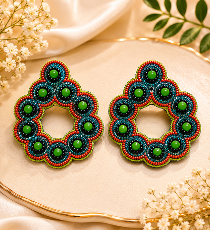 Amica Slexia Multicolor Floral Beaded Statement Earrings