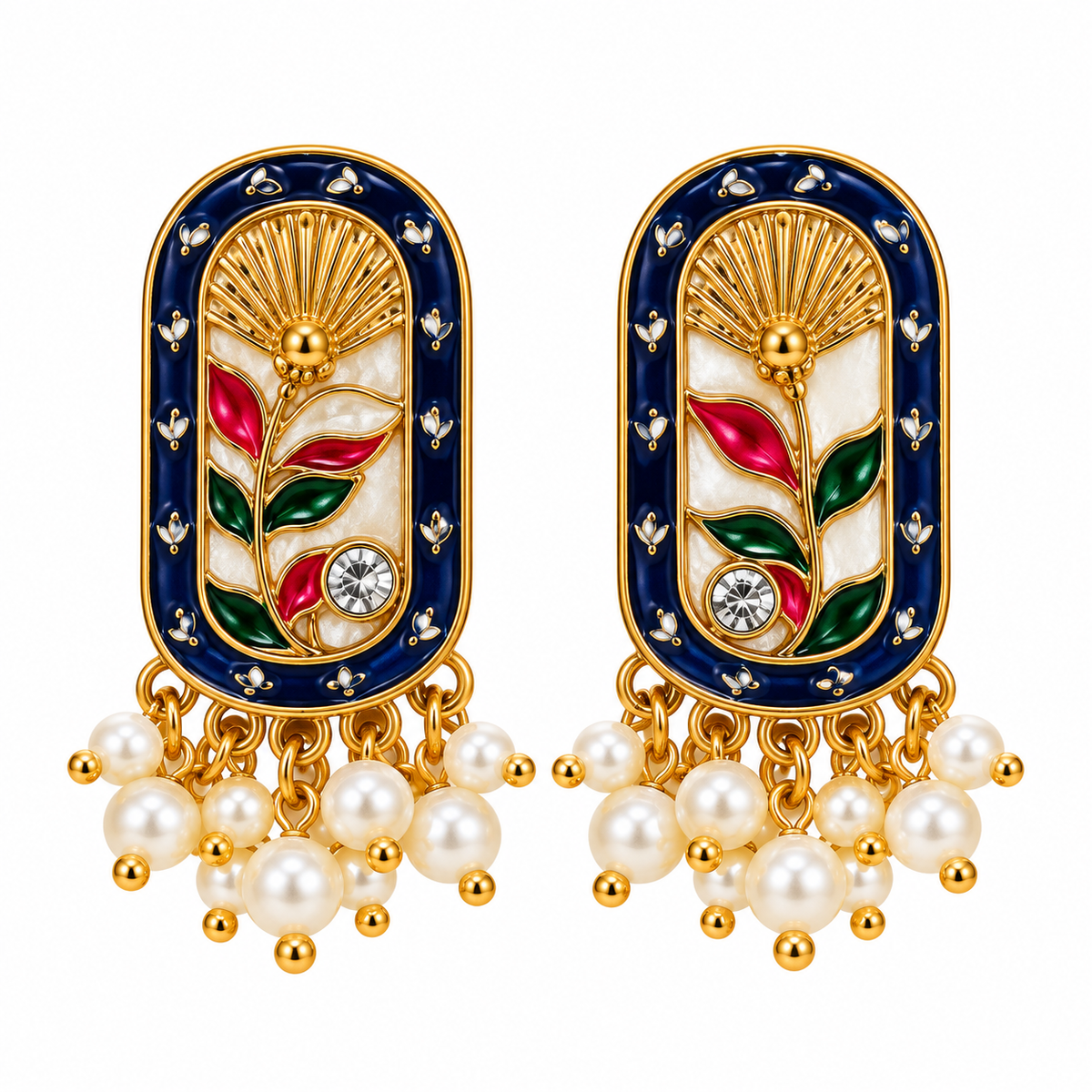 Amica Slexia Blue Multicolor Floral Statement Earrings for Women