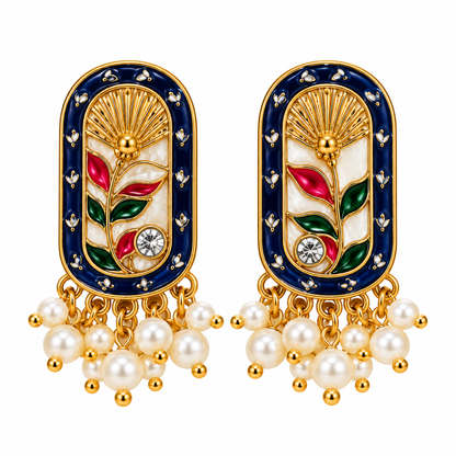 Amica Slexia Blue Multicolor Floral Statement Earrings for Women
