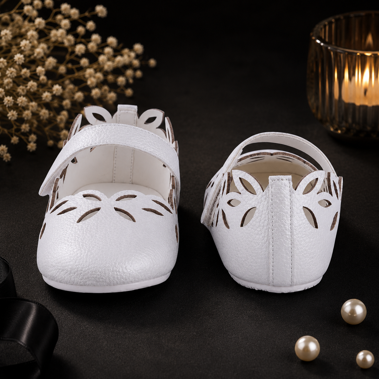 AmicaSlexia Girls White Cutwork Ballerina Flats