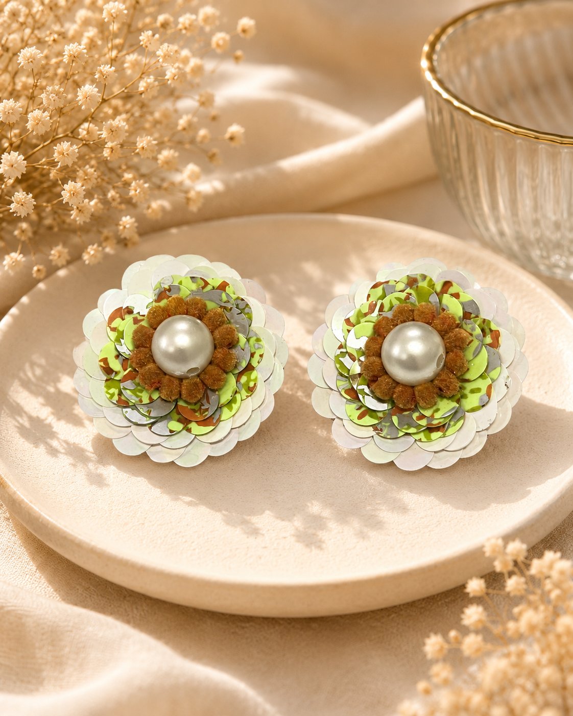 Amica Slexia Pearl Bloom Sequin Flower Statement Earrings
