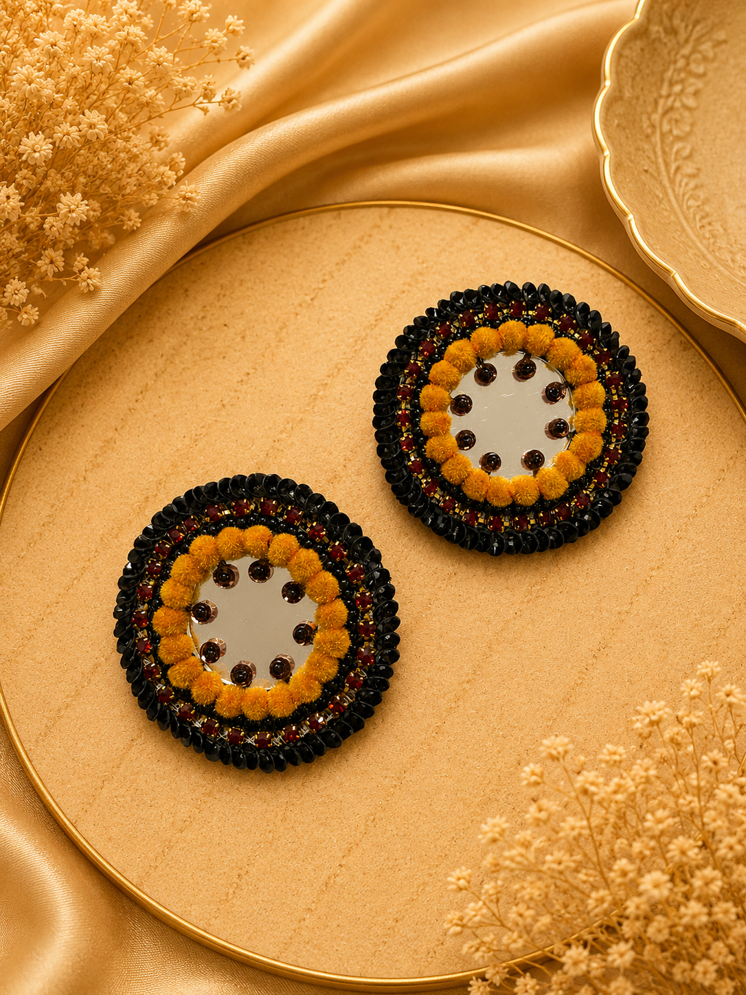 Amica Slexia Mirror Embellished Circular Statement Earrings