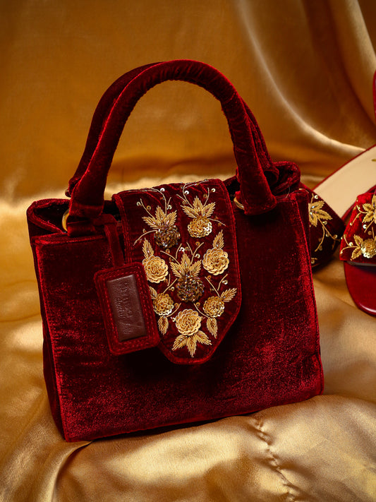 Maroon Gold Flora Purse