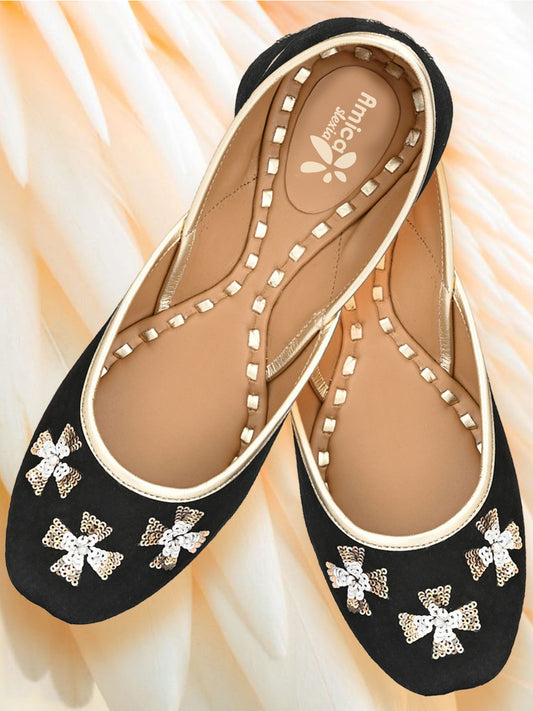 Amica Slexia Women’s Black & Gold Sequin Embellished Jutti