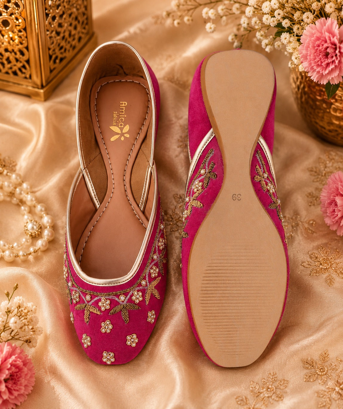 Women’s Rani Pink Embroidered Ballerinas