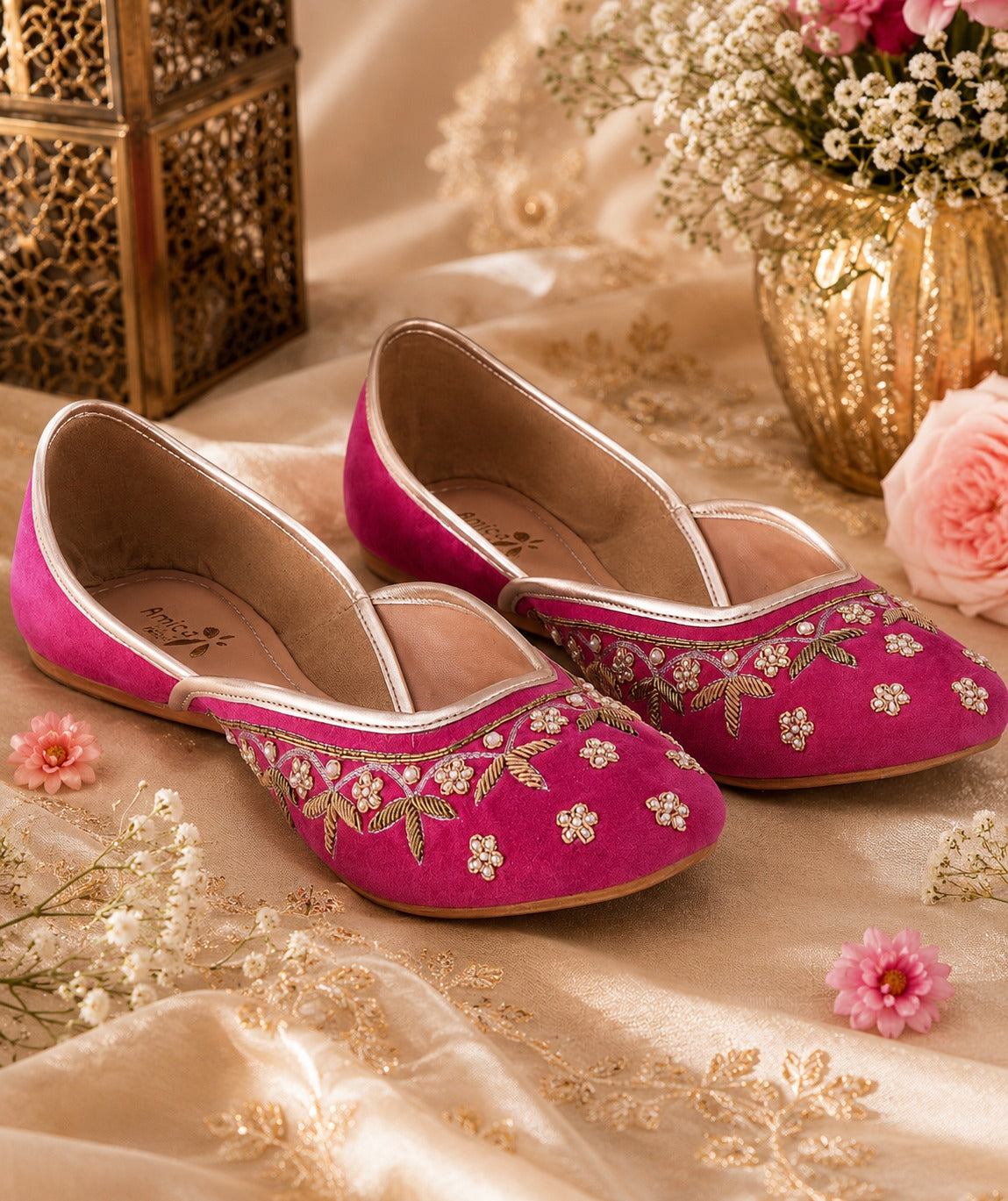 Women’s Rani Pink Embroidered Ballerinas