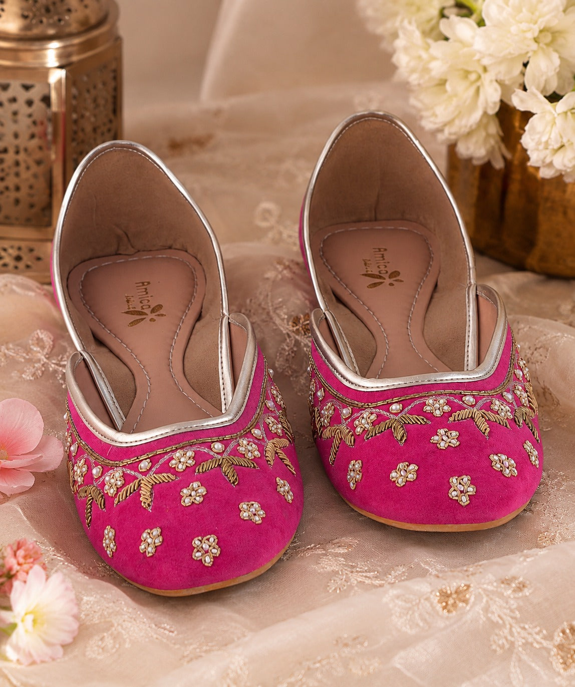 Women’s Rani Pink Embroidered Ballerinas