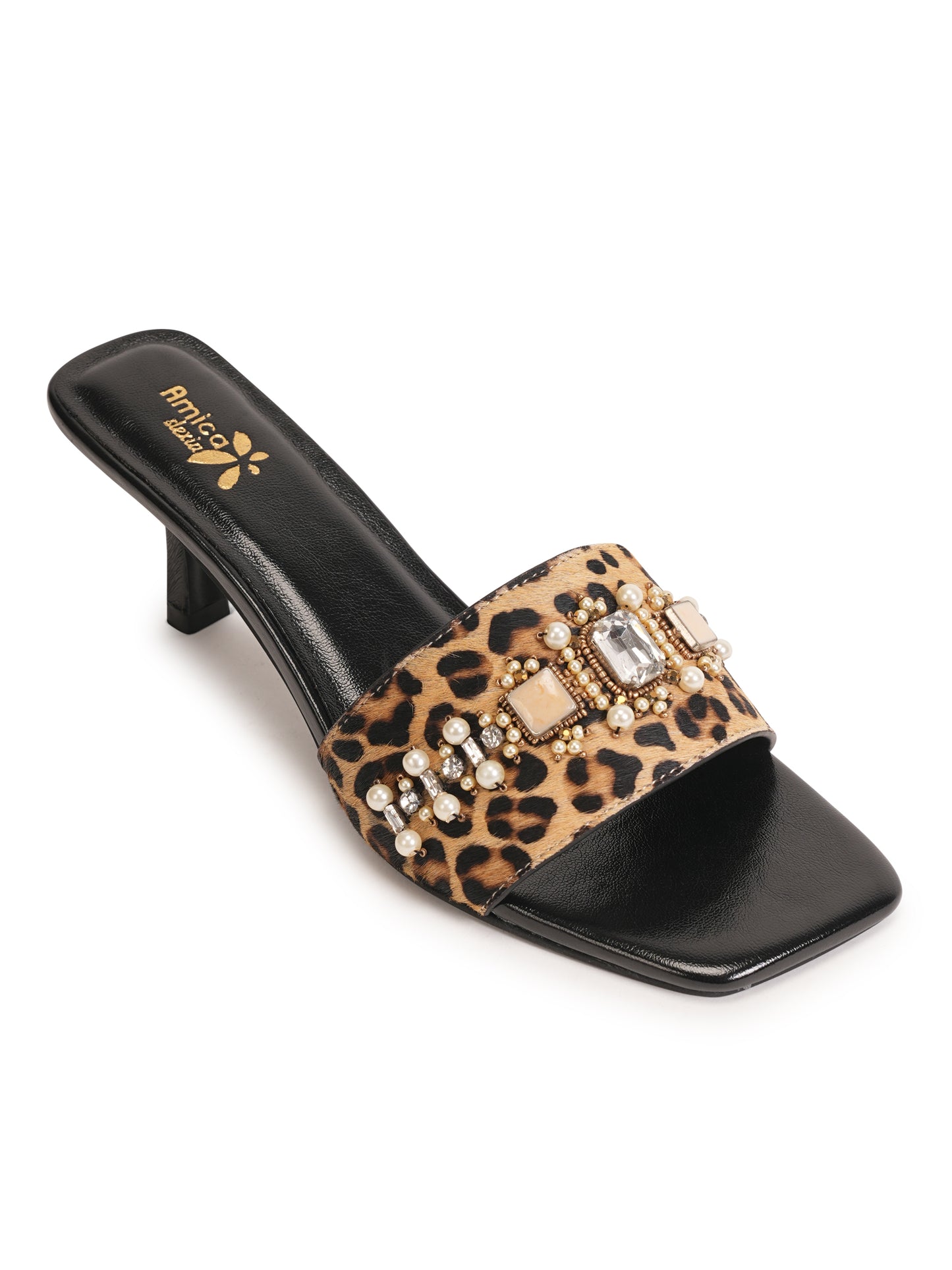 Amica Slexia Women’s Leopard Print Embellished Heels