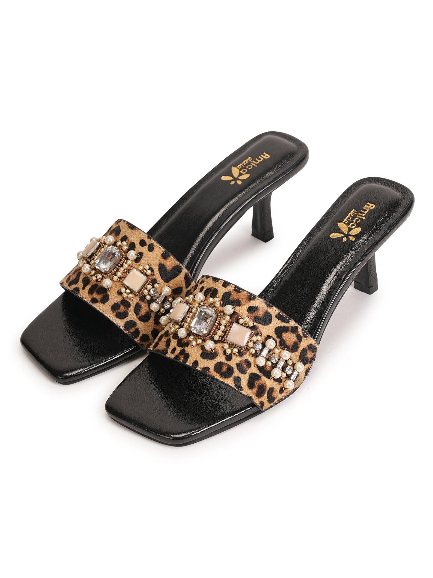 Amica Slexia Women’s Leopard Print Embellished Heels