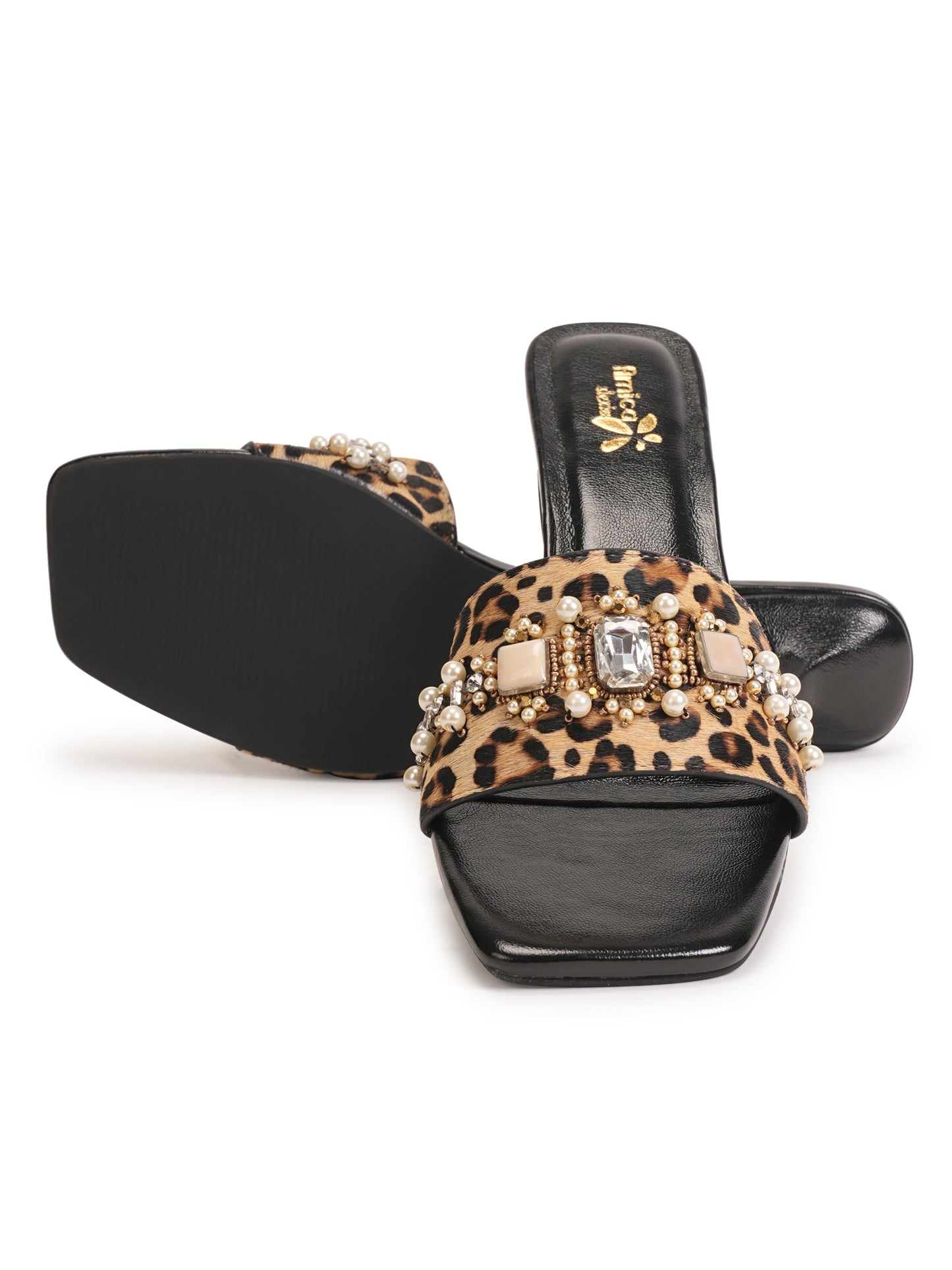 Amica Slexia Women’s Leopard Print Embellished Heels