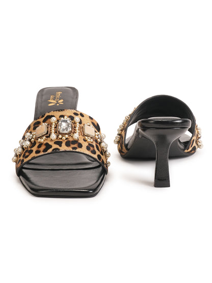 Amica Slexia Women’s Leopard Print Embellished Heels